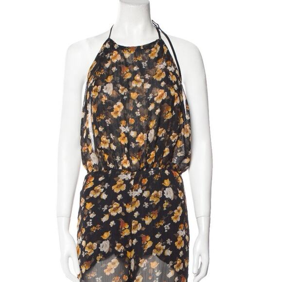 Reformation Sheer Yellow Floral Black Jumpsuit Size Small EUC - Picture 4 of 6